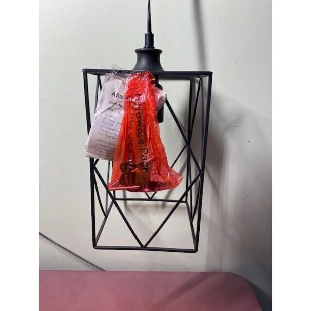 1-Light Black Rustic Rectangle Cage Light Farmhouse Lantern Pendant Lighting